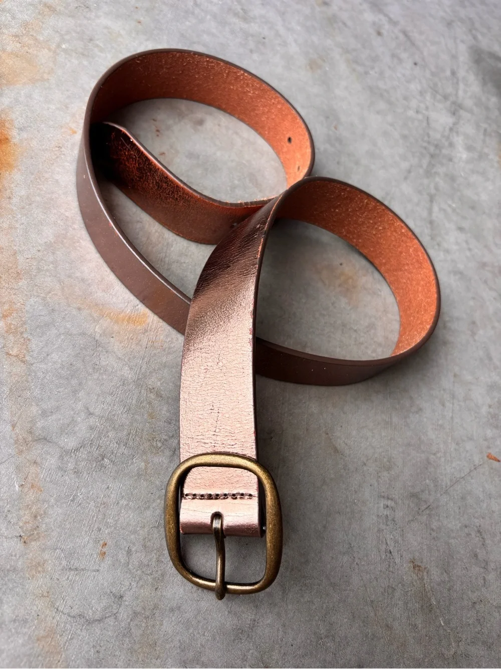 Hobo Brown Metallic Leather Belt with Brass Buckle
